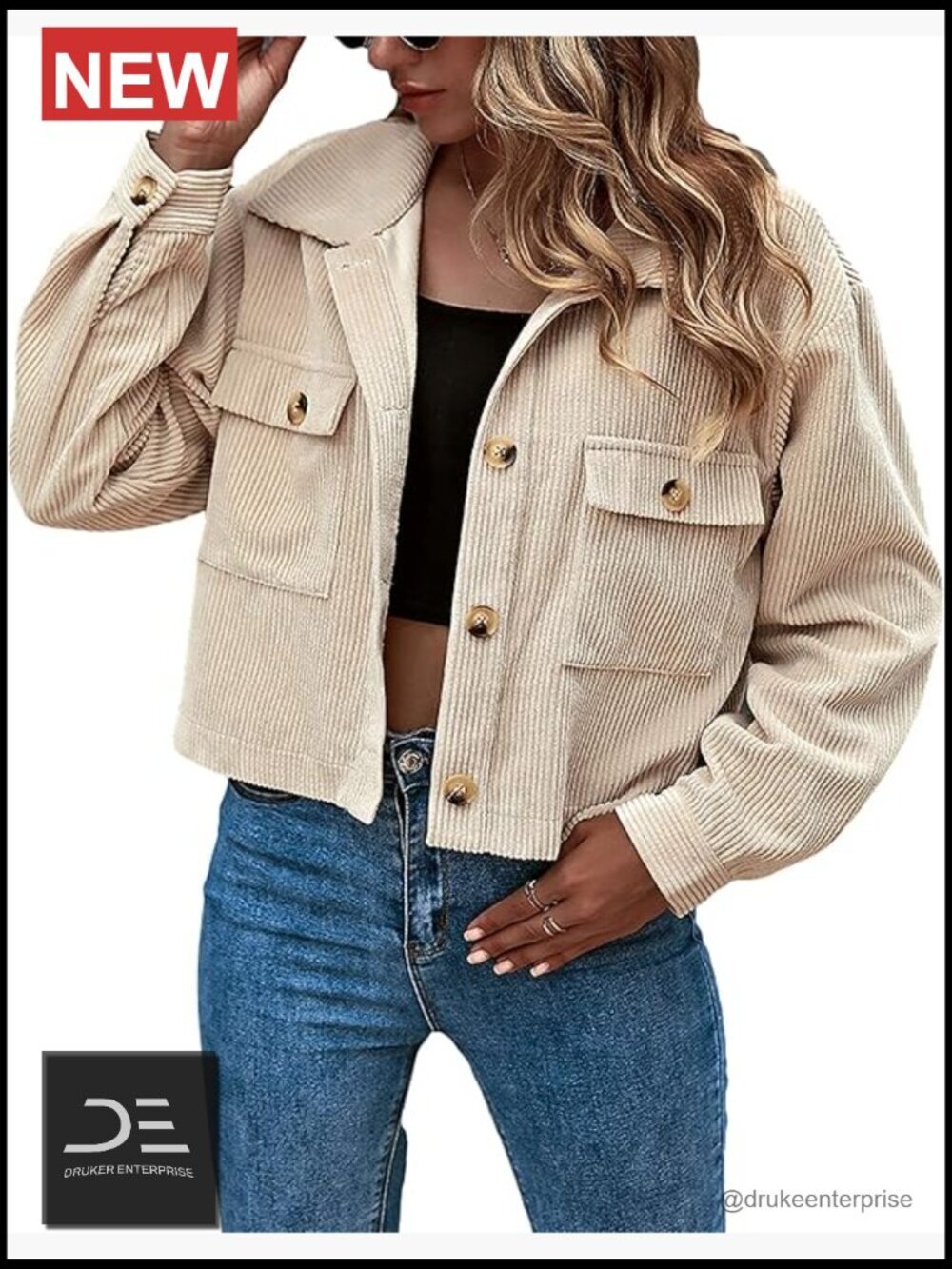 Cropped Corduroy Shacket Button Down Lapel Collar Long Sleeve Casual Jacket Tops